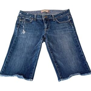 Paige Premium Denim Laurel Canyon Medium Wash Raw Hem Bermuda Shorts Size 28